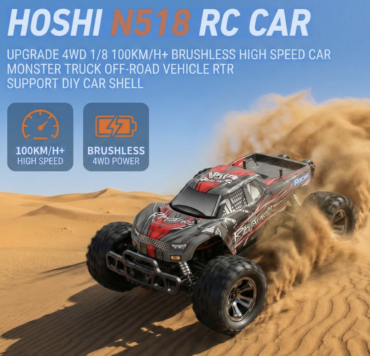 MSHOSHI N518 1/8 Brushless RC  - Rc Hobby Grade Monster Truck ulasan dan harga